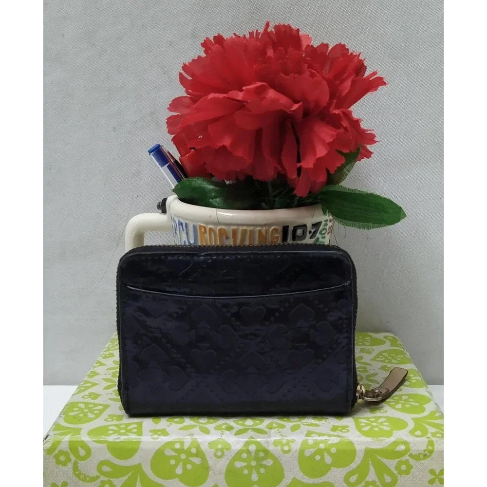 Kate Spade Black Leather Zip Around Credit Card Square Wallet
